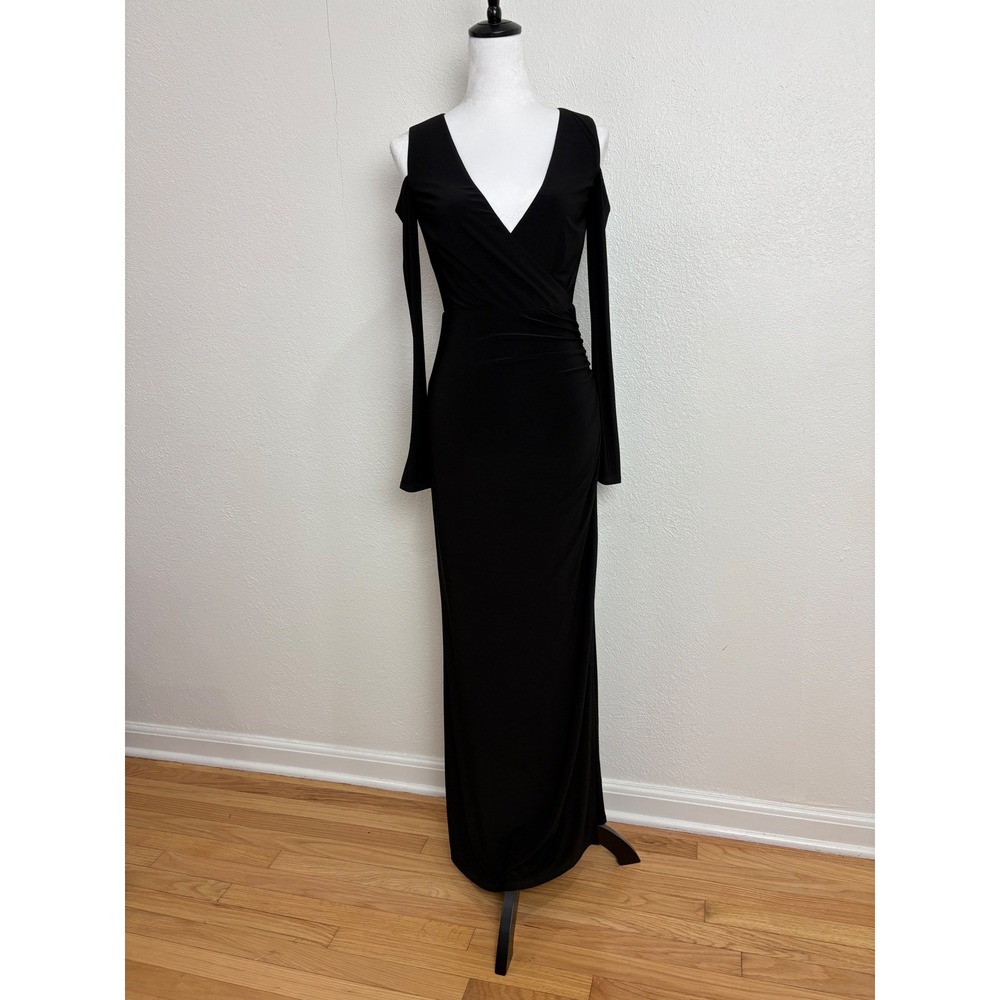 Black Mock Wrap Long Sleeve Maxi Dress Laundry Shelli Segal‎ Size 2 Party Formal